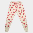 Girls' Cream Jogger Heart Printed Winter Pyjama, ऑफ व्हाइट, small