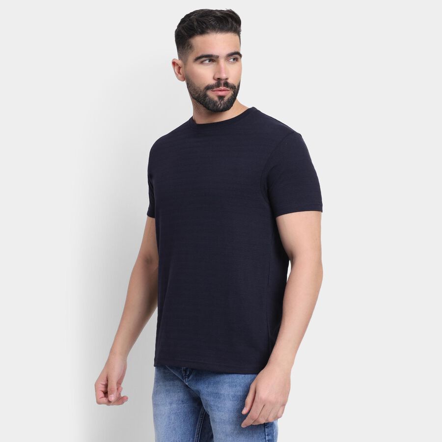 Men's Round Neck Half Sleeves T-Shirt , Navy Blue, large