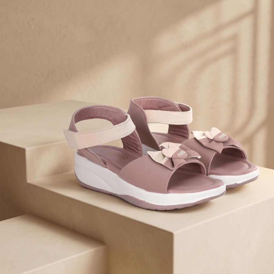 Girls' Beige Velcro Strap Strappy Sandals, गहरा पीला, large