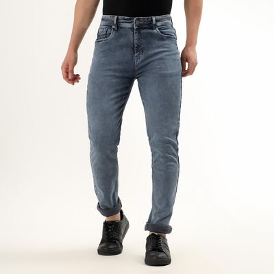 Men's Stonewashed Blue Slim Fit Five Pocket Jeans