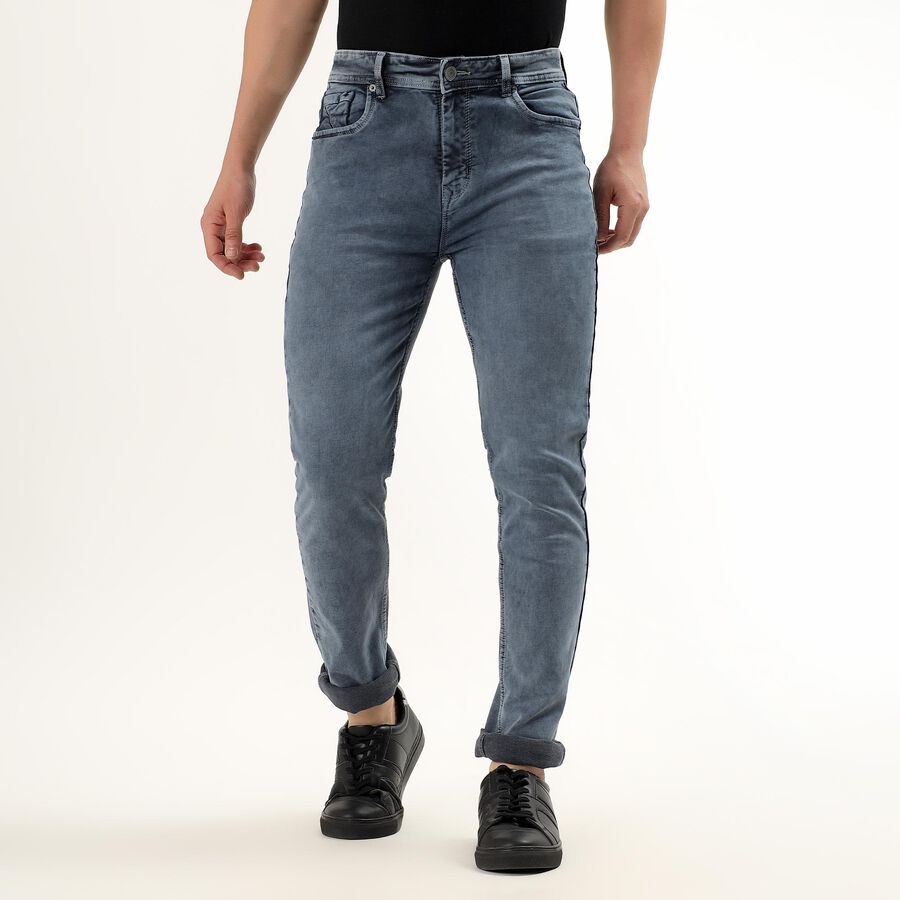 Men's Stonewashed Blue Slim Fit Five Pocket Jeans, Light Grey, large image number null