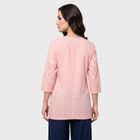 Women's Pink Round Neck Embroidered Kurti, Light Pink, small