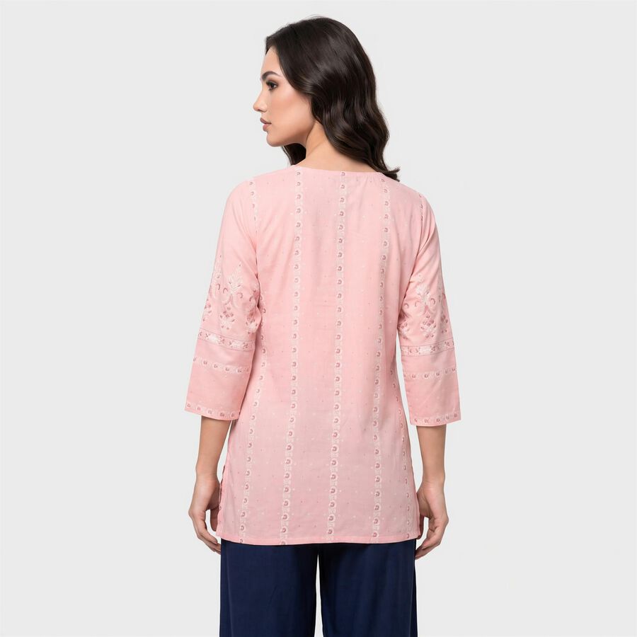 Women's Pink Round Neck Embroidered Kurti, Light Pink, large