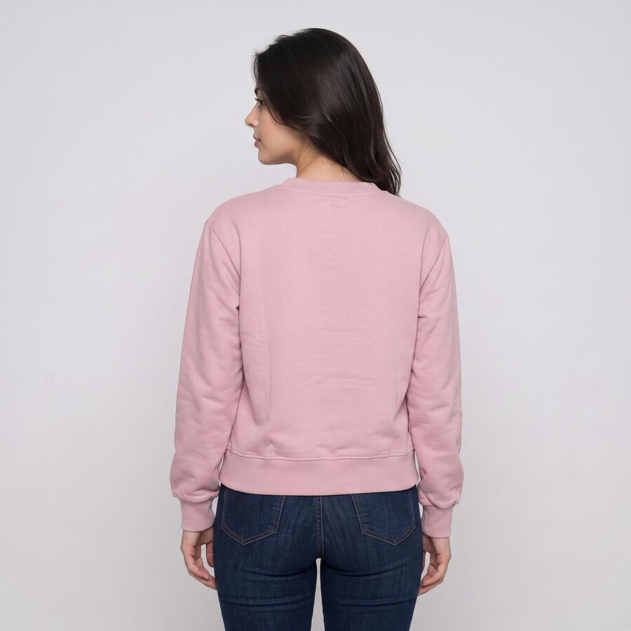 Women's Lilac Crew Neck Graphic Print Pullover Sweatshirt, लाइलेक, large