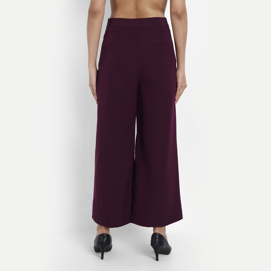 Solid Flared High Rise Trousers, Wine, large image number null