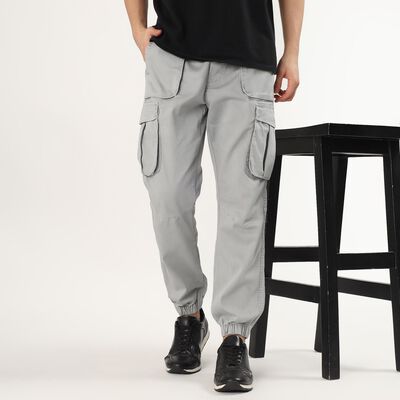 Men's Light Gray Slim Fit Cargo Jogger Trousers