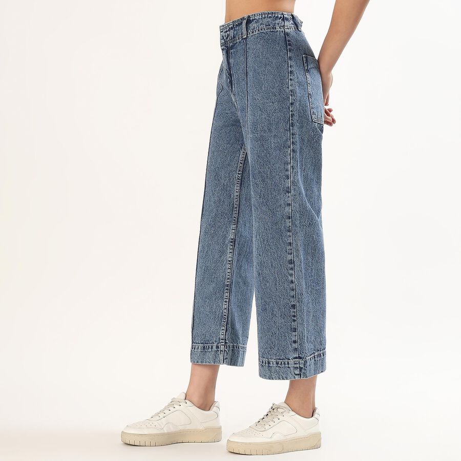 Women's Stonewashed Blue Wide Leg High Rise Jeans, Mid Blue, large