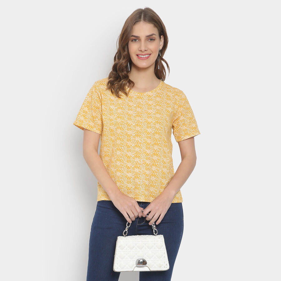 Round Neck T-Shirt, पीला, large image number null