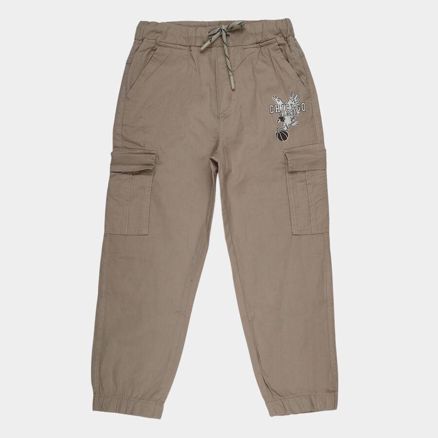 Boys' Beige Cotton Regular Fit Trousers, गहरा पीला, large