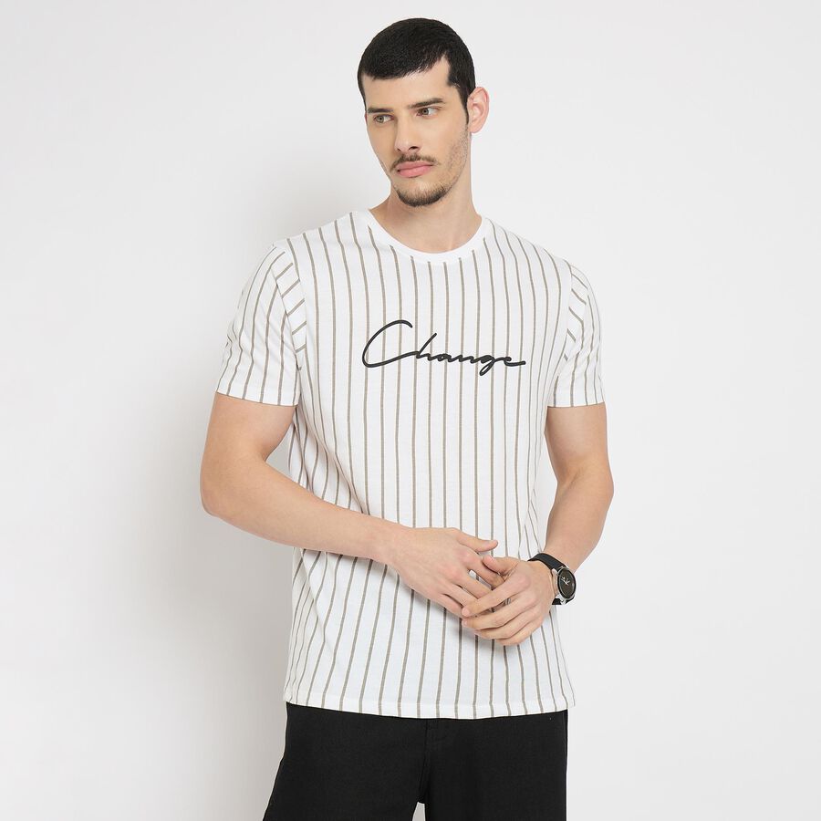 Men's 100% Cotton Round Neck Half Sleeves T-Shirt , White, large