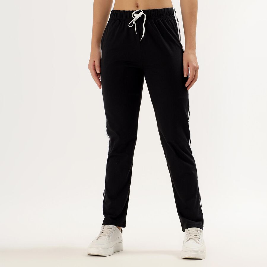 Women's Jet Black Regular Fit Track Pants, Black, large image number null