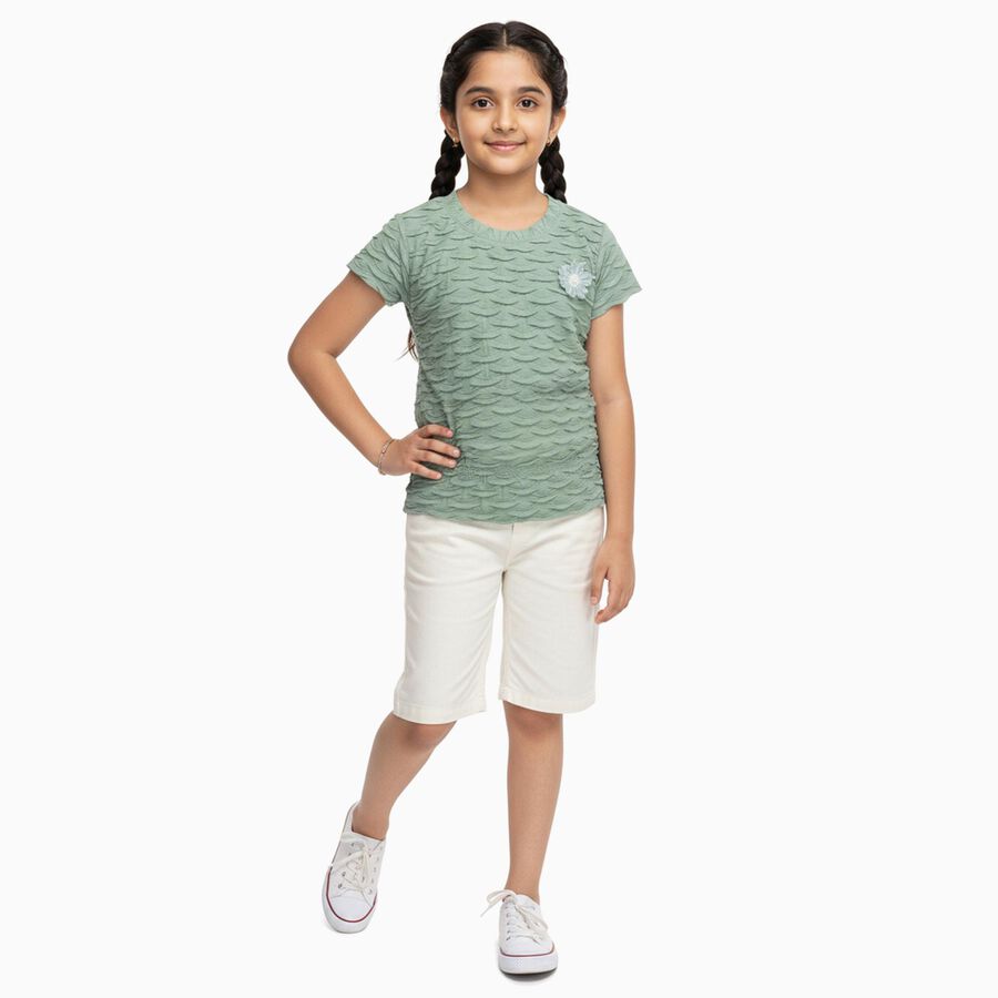 Girls Light Sage Green Round Neck Casual T-Shirt, Light Green, large
