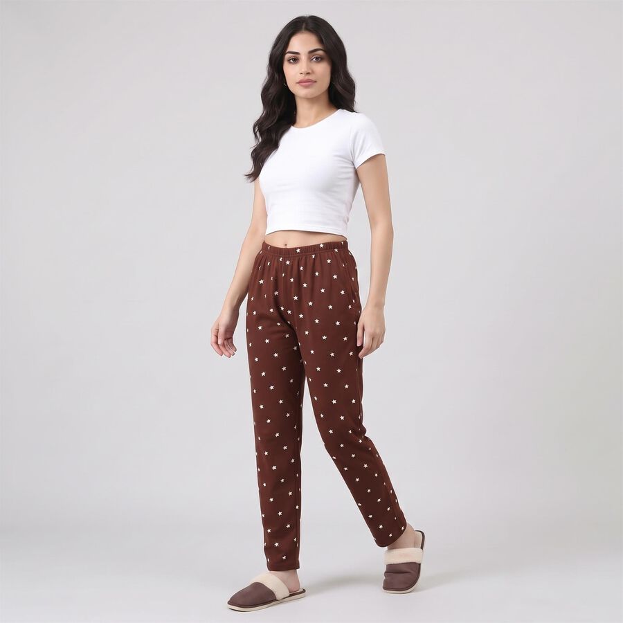 Women's Brown Straight Fit Floral Printed Pyjama, भूरा, large