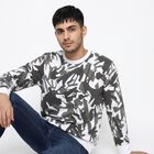 Men's Grey Crew Neck Printed Sweatshirt, Dark Grey, small