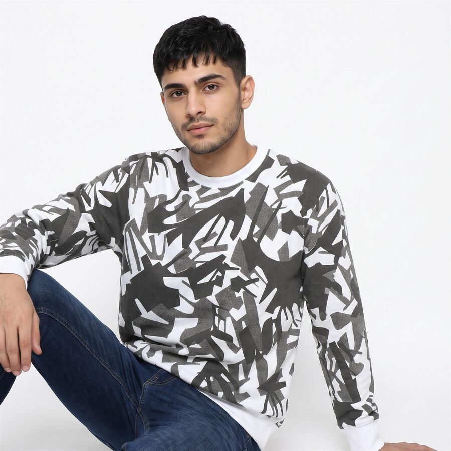 Men's Grey Crew Neck Printed Sweatshirt, Dark Grey, large