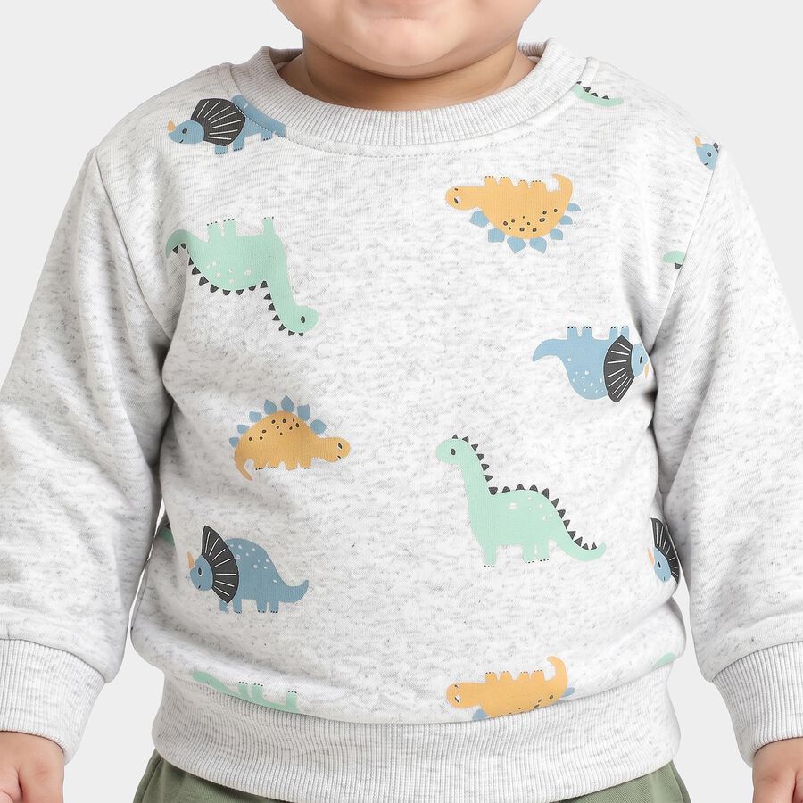 Infants' Grey Crew Neck Graphic Pullover Sweatshirt, Light Grey, large