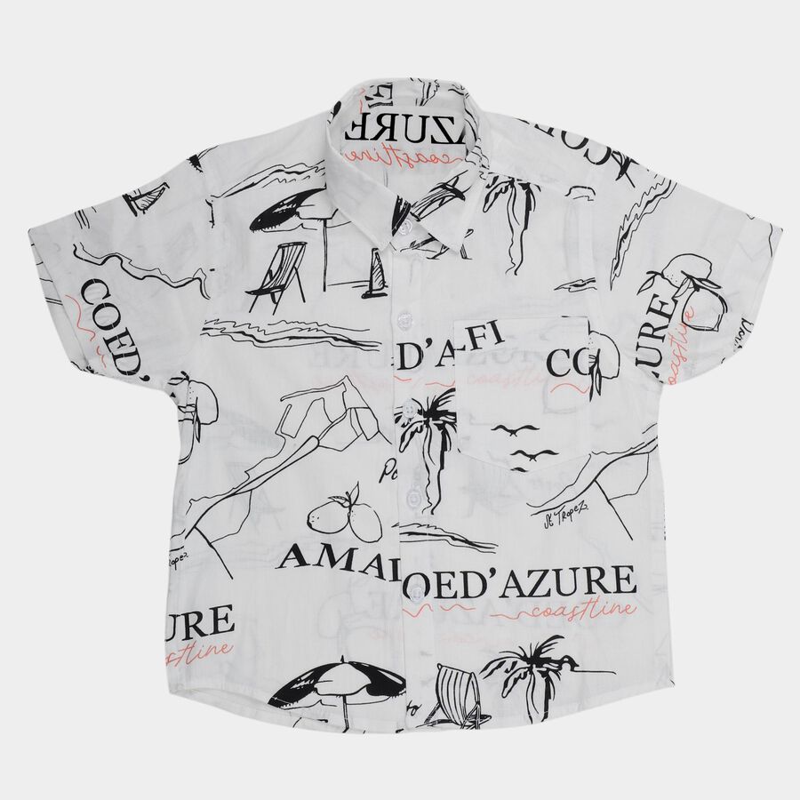 Boys White Cotton Half Sleeve Classic Casual Shirt, Off White, large