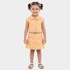 Girls' Peach A-Line Belted Shirt Collar Frock, पीच, small