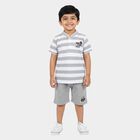 Boys Grey Mandarin Collar Striped Baba Suit, Light Grey, small