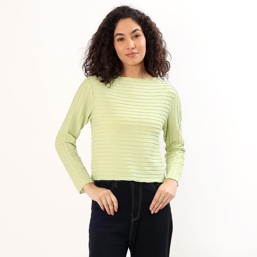 Women's Light Sage Green Round Neck Casual Crop Top, Light Green, large image number null