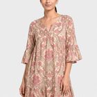 Women's Pink V-Neck Printed Kurti, हल्का गुलाबी, small