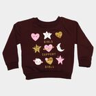 Girls' Wine Round Neck Graphic Print Sweatshirt, Wine, small