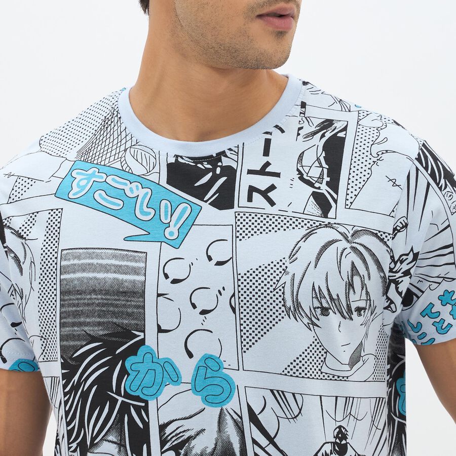 Men's Light Blue Cotton Round Neck Graphic Printed T-Shirt, Sky Blue, large image number null