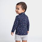 Infants Navy Blue Cotton High Neck Regular T-Shirt, Navy Blue, small