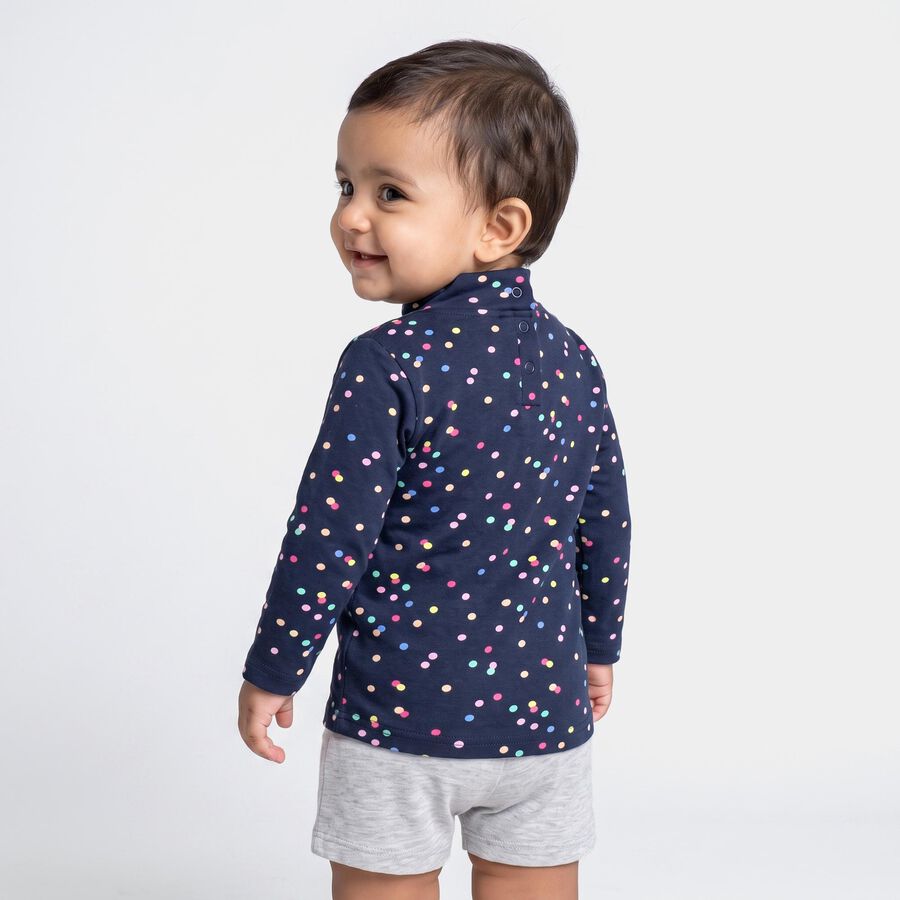 Infants Navy Blue Cotton High Neck Regular T-Shirt, Navy Blue, large
