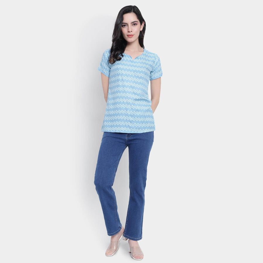 All Over Print Short Sleeves Kurti, Mid Blue, large image number null