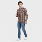Men's Brown Cotton Casual Shirt, भूरा, small