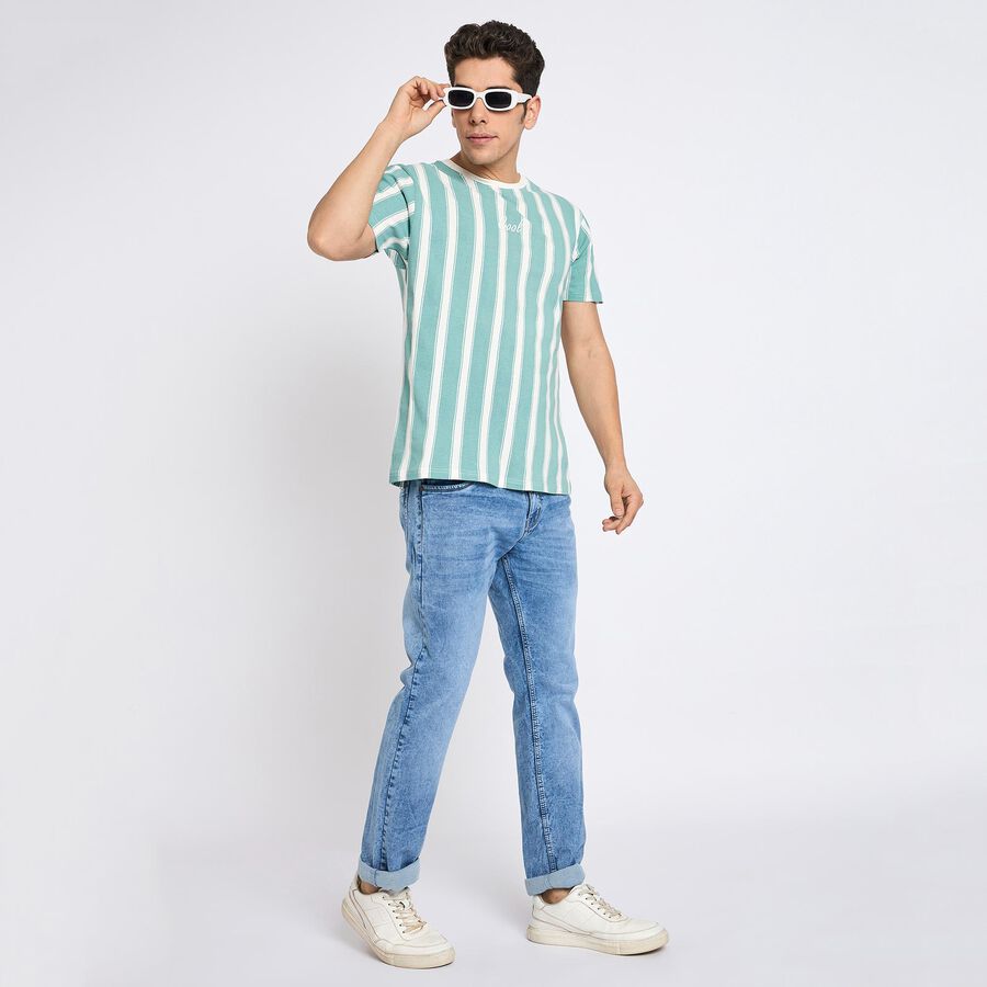 Men's 100% Cotton Round Neck Half Sleeves T-Shirt, Sky Blue, large