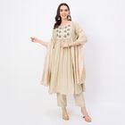 Women's Soft Creamy Beige Embroidered Ethnic Set, Beige, small