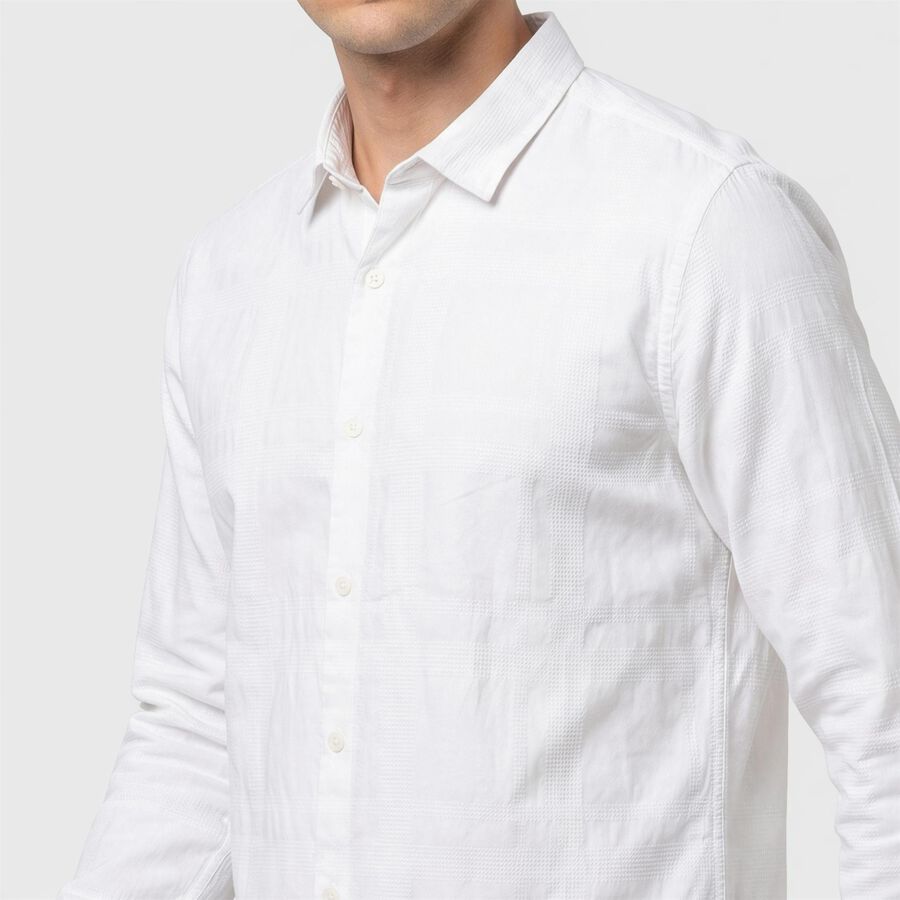 Men's White Cotton Long Sleeve Spread Collar Regular Fit Shirt, White, large
