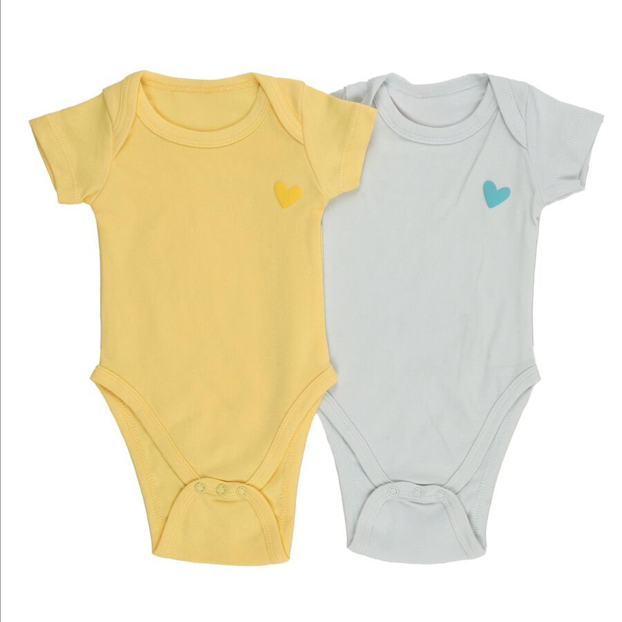 Infants Light Blue and Yellow Cotton Round Neck Casual Bodysuit, Light Green, large image number null