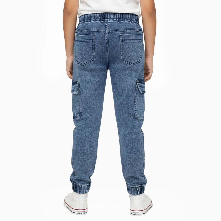 Boys' Stonewashed Blue Cargo Jogger Jeans, Mid Blue, large image number null