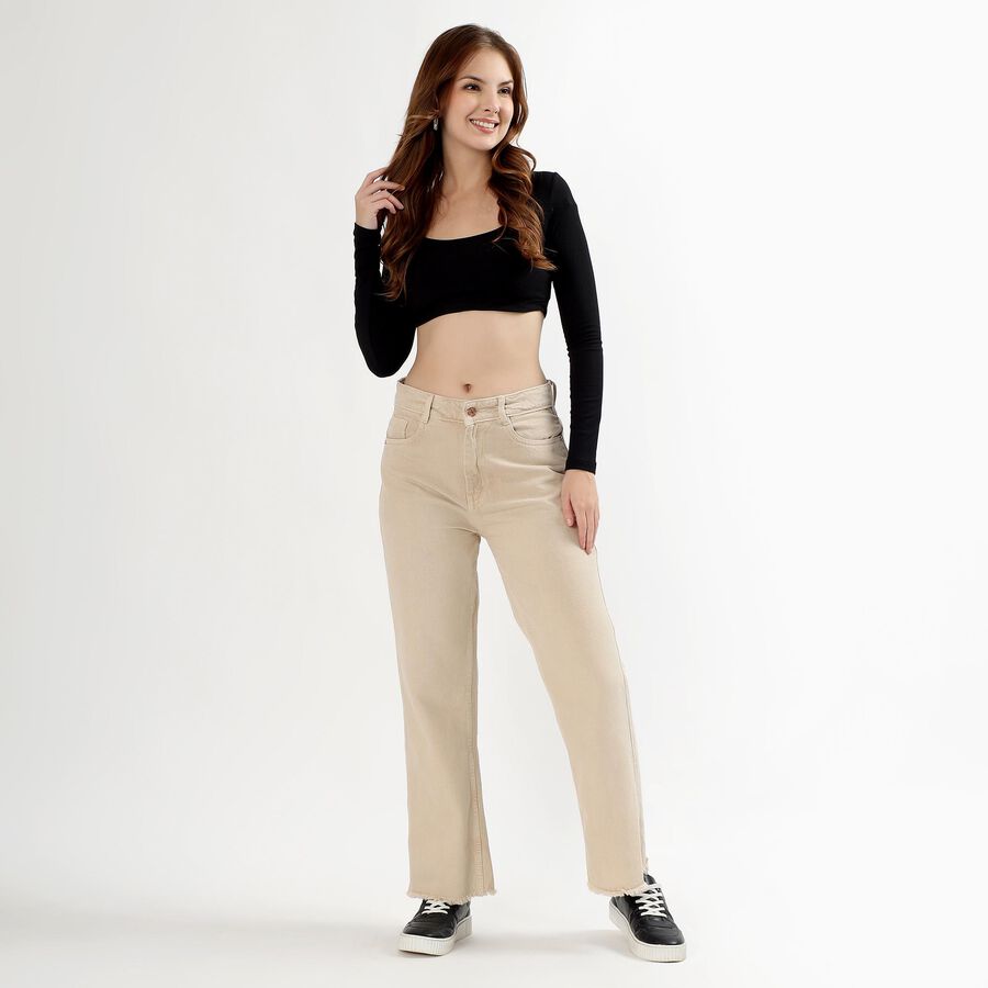 Women's Light Beige Wide Leg High Waist Jeans, Off White, large image number null