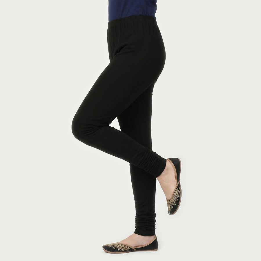 Women's Black Slim Fit Elastic Waist Churidar, काला, large