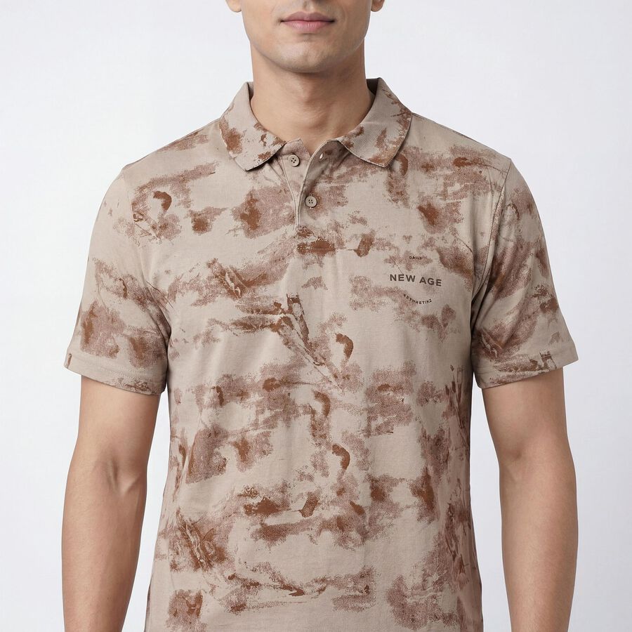 Men's Brown Cotton Polo Collar Casual T-Shirt, Brown, large