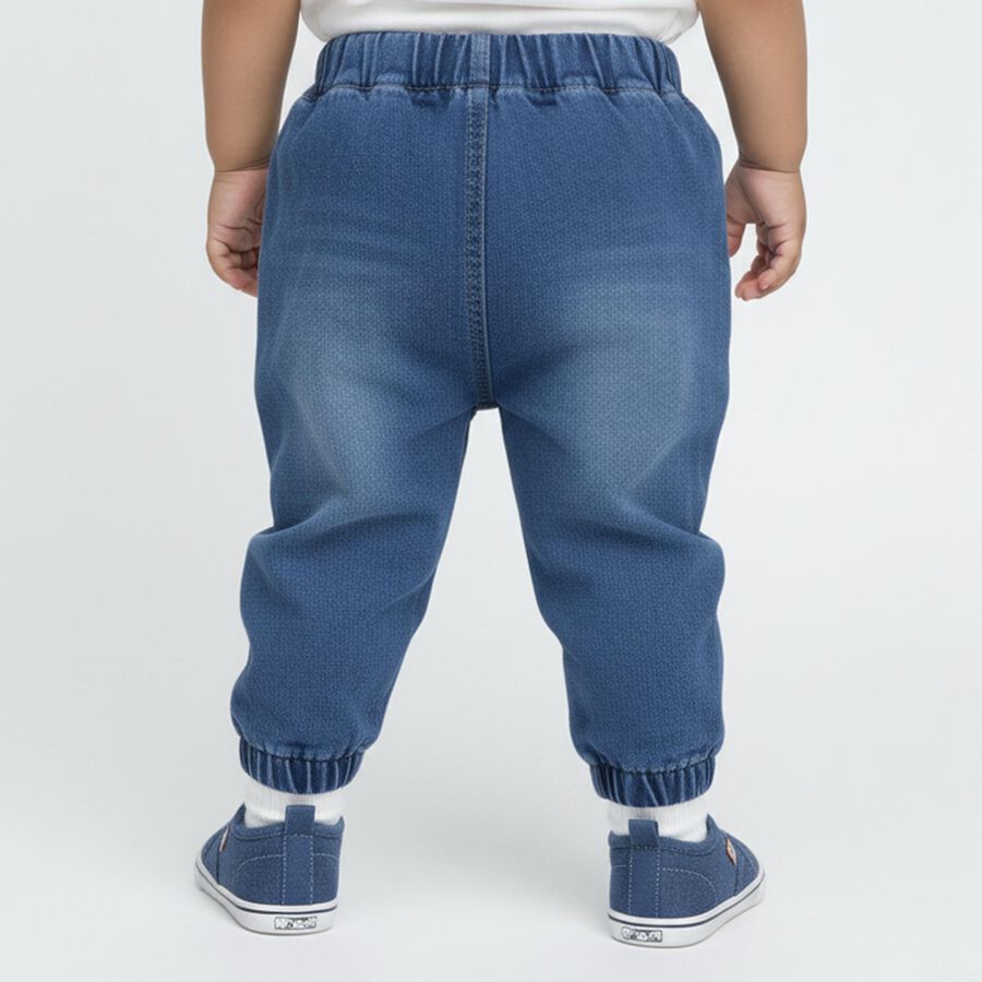 Infant Muted Denim Blue Relaxed Fit Embroidered Jeans, गहरा नीला, large image number null