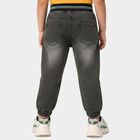 Boys' Black Jogger Fit Printed Jeans, काला, small