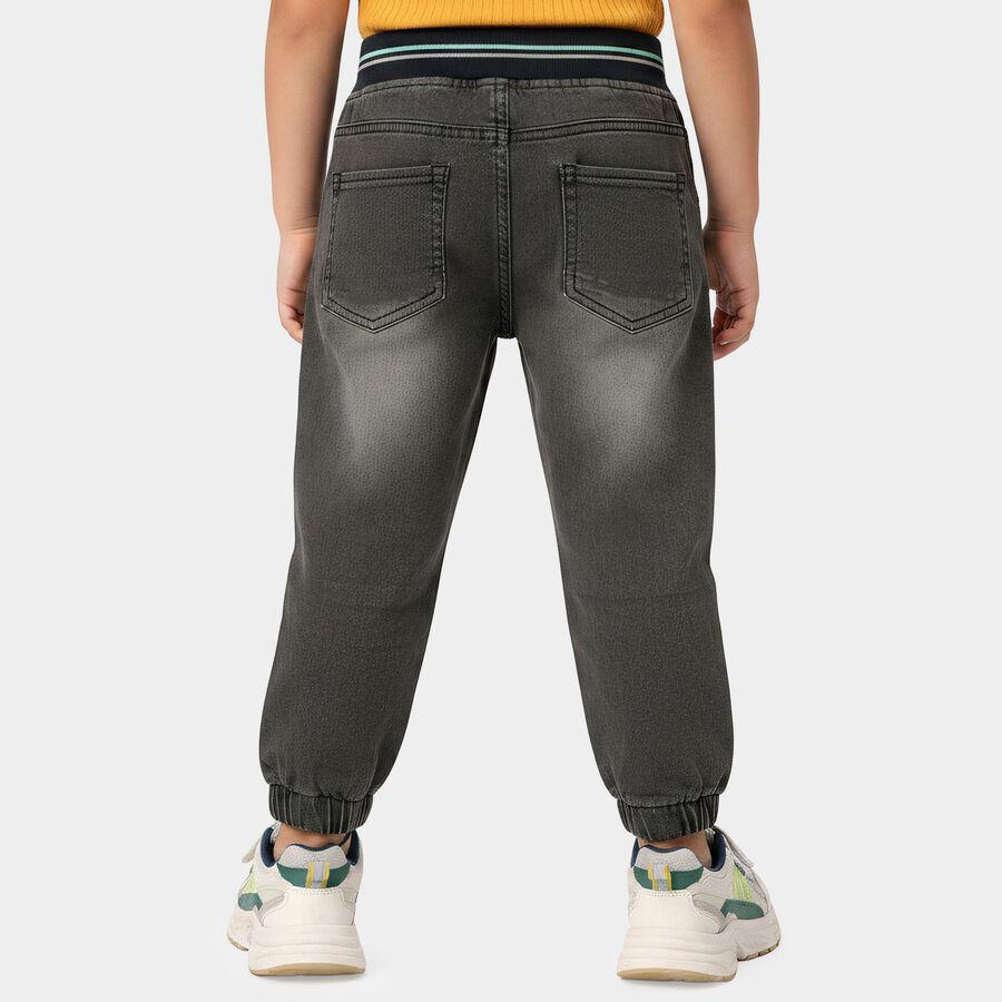 Boys' Black Jogger Fit Printed Jeans, काला, large