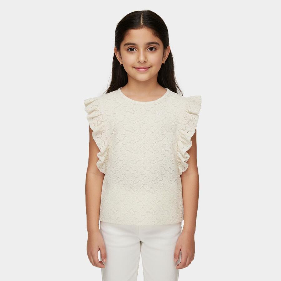 Girls' Off-White Round Neck Casual T-Shirt, Off White, large image number null