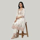 Women's White V-Neck Printed Flared Kurta, Off White, small