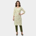 Women's Light Green Round Neck Floral Printed Kurta, Light Green, small