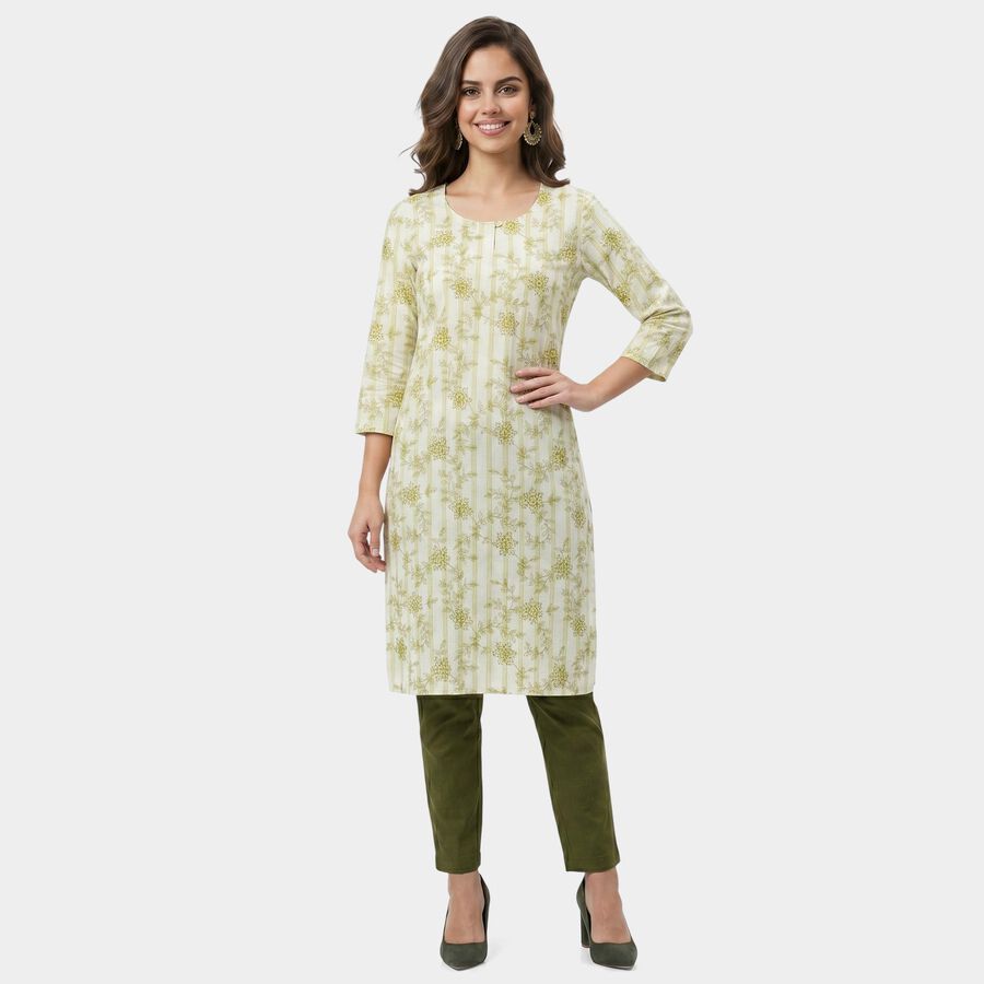 Women's Light Green Round Neck Floral Printed Kurta, Light Green, large