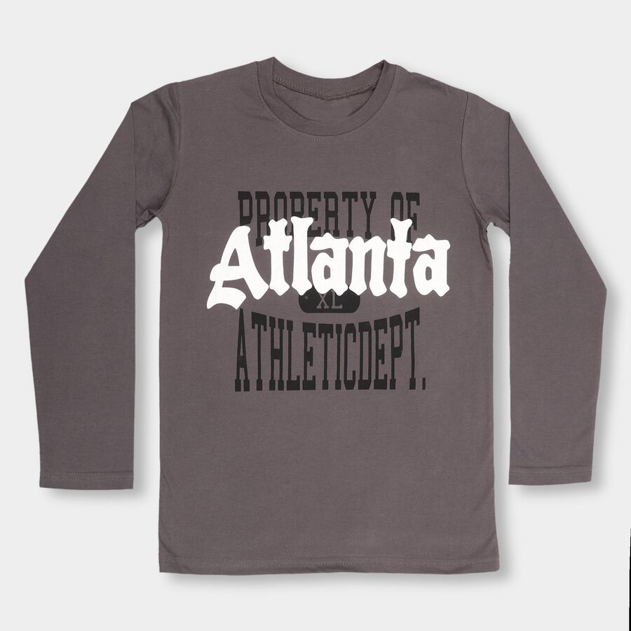 Boys' Dark Grey Round Neck Printed T-Shirt, Dark Grey, large image number null