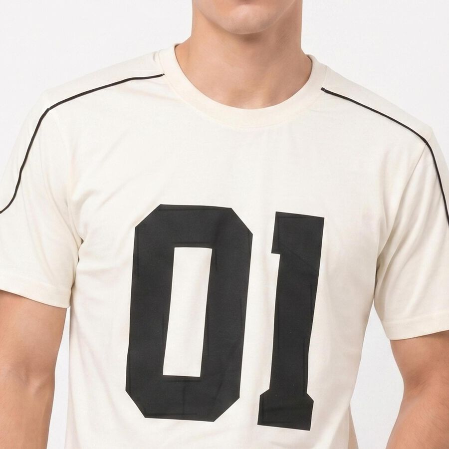 Men's White Cotton Round Neck Regular Graphic Print T-Shirt, White, large