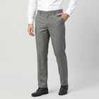 Men's Grey Slim Fit Flat-Front Formal Trousers, हल्का ग्रे, small