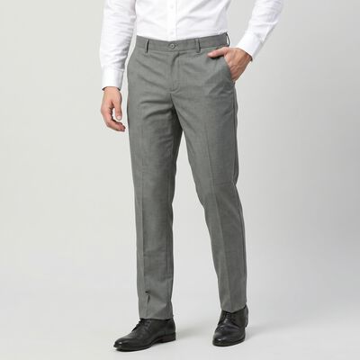 Men's Grey Slim Fit Flat-Front Formal Trousers
